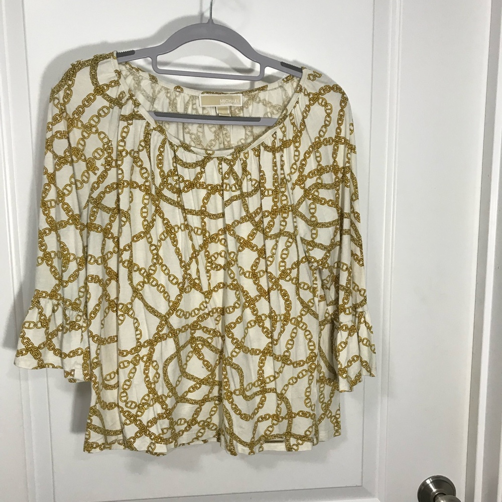 Michael Kors Bone/Gold Chainlink Cotton Blend  Top Large